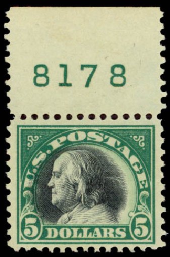 US Stamp Price Scott Catalog #524 - US$5.00 1918 Franklin Perf 11. Daniel Kelleher Auctions, Jan 2015, Sale 663, Lot 1868