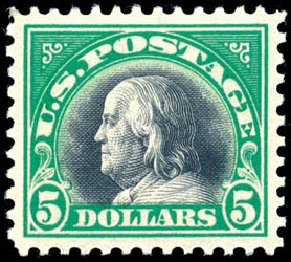 Price of US Stamps Scott # 524 - 1918 US$5.00 Franklin Perf 11. Schuyler J. Rumsey Philatelic Auctions, Apr 2015, Sale 60, Lot 2428