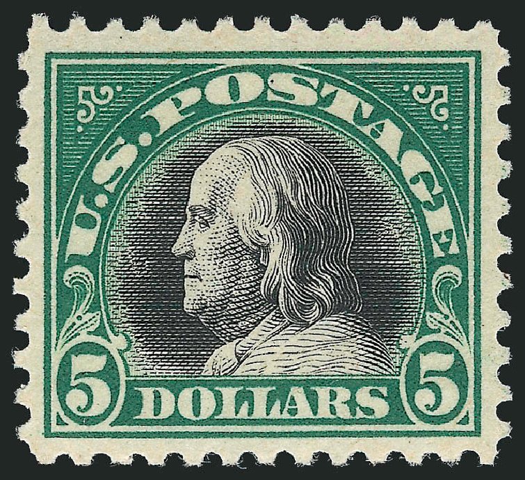 US Stamp Values Scott Catalog # 524 - 1918 US$5.00 Franklin Perf 11. Robert Siegel Auction Galleries, Jul 2013, Sale 1050, Lot 628