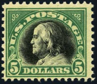 Cost of US Stamp Scott Catalogue #524: US$5.00 1918 Franklin Perf 11. Harmer-Schau Auction Galleries, Aug 2012, Sale 94, Lot 1619