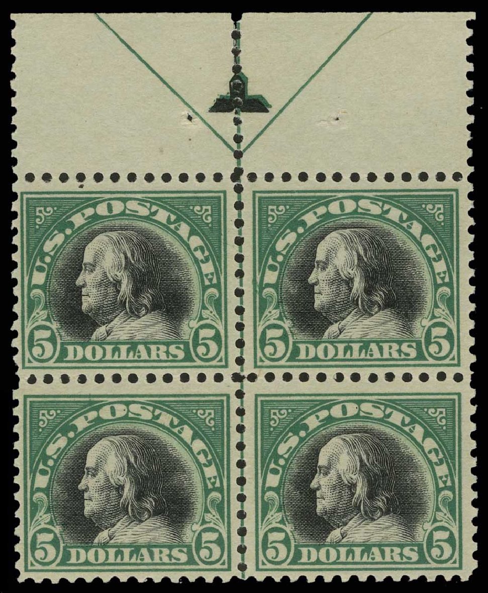 Costs of US Stamps Scott Catalogue #524: US$5.00 1918 Franklin Perf 11. H.R. Harmer, May 2014, Sale 3005, Lot 1299