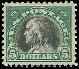 Price of US Stamps Scott 524: US$5.00 1918 Franklin Perf 11. H.R. Harmer, Oct 2014, Sale 3006, Lot 1399