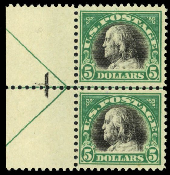 US Stamp Prices Scott 524 - 1918 US$5.00 Franklin Perf 11. Daniel Kelleher Auctions, Jan 2015, Sale 663, Lot 1869