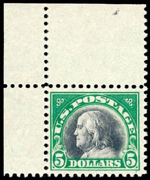 US Stamp Values Scott #524 - US$5.00 1918 Franklin Perf 11. Schuyler J. Rumsey Philatelic Auctions, Apr 2015, Sale 60, Lot 2429