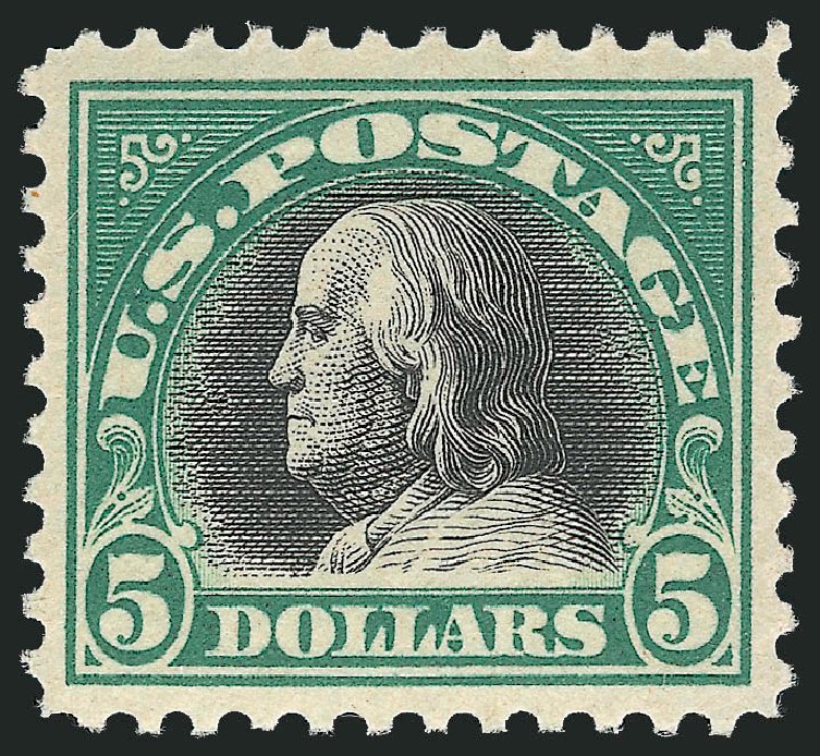 US Stamp Value Scott Catalogue 524: 1918 US$5.00 Franklin Perf 11. Robert Siegel Auction Galleries, Feb 2015, Sale 1093, Lot 489