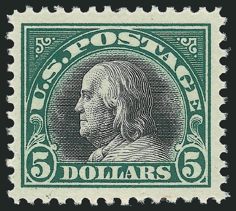 US Stamps Price Scott 524 - 1918 US$5.00 Franklin Perf 11. Robert Siegel Auction Galleries, Oct 2010, Sale 997, Lot 6069