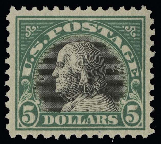 US Stamps Value Scott Cat. #524: US$5.00 1918 Franklin Perf 11. Spink Shreves Galleries, Aug 2013, Sale 144, Lot 279