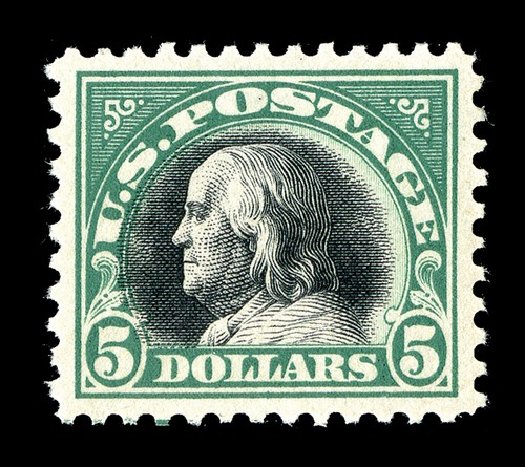 US Stamps Value Scott Cat. #524: 1918 US$5.00 Franklin Perf 11. Spink Shreves Galleries, May 2014, Sale 148, Lot 339