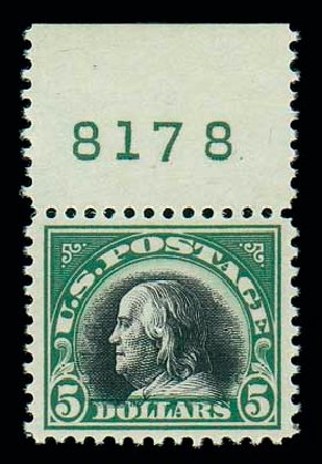 Value of US Stamp Scott #524 - US$5.00 1918 Franklin Perf 11. Matthew Bennett International, Jun 2007, Sale 319, Lot 1490
