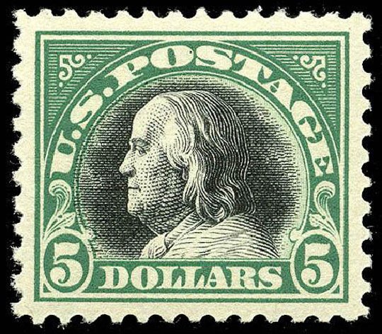 Value of US Stamps Scott Catalogue 524: US$5.00 1918 Franklin Perf 11. Matthew Bennett International, Apr 2008, Sale 326, Lot 470