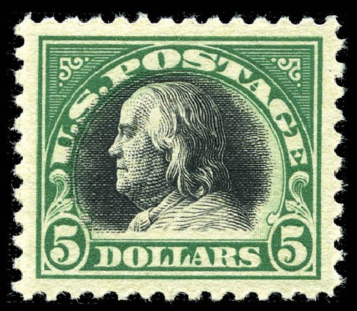 Cost of US Stamps Scott # 524: US$5.00 1918 Franklin Perf 11. Matthew Bennett International, Feb 2012, Sale 340, Lot 490