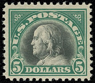 US Stamps Prices Scott # 524: 1918 US$5.00 Franklin Perf 11. H.R. Harmer, Jun 2013, Sale 3003, Lot 1370