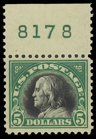Cost of US Stamp Scott Catalogue # 524 - 1918 US$5.00 Franklin Perf 11. Daniel Kelleher Auctions, Jun 2012, Sale 630, Lot 1890