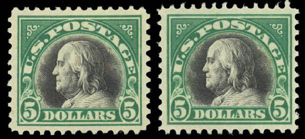 Value of US Stamp Scott # 524: 1918 US$5.00 Franklin Perf 11. Daniel Kelleher Auctions, Jan 2015, Sale 663, Lot 1870
