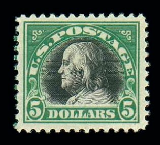 Values of US Stamps Scott Catalog 524: US$5.00 1918 Franklin Perf 11. Matthew Bennett International, Dec 2007, Sale 325, Lot 2191