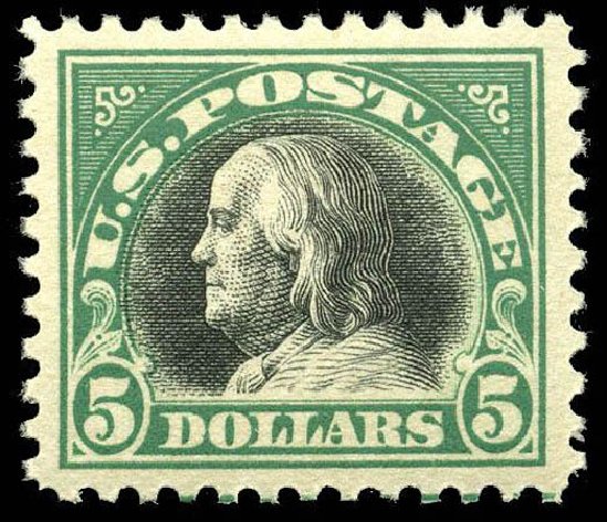 Prices of US Stamps Scott Catalogue # 524: 1918 US$5.00 Franklin Perf 11. Matthew Bennett International, Apr 2008, Sale 326, Lot 471