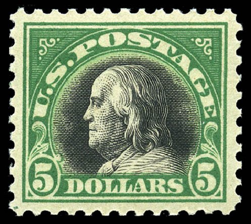 Value of US Stamp Scott 524: 1918 US$5.00 Franklin Perf 11. Matthew Bennett International, Feb 2012, Sale 340, Lot 491