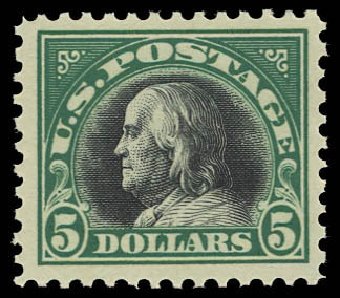 Price of US Stamp Scott Catalogue 524 - US$5.00 1918 Franklin Perf 11. Daniel Kelleher Auctions, Aug 2012, Sale 631, Lot 1271