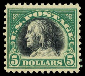 Price of US Stamps Scott Catalogue # 524: US$5.00 1918 Franklin Perf 11. Daniel Kelleher Auctions, Apr 2013, Sale 636, Lot 401