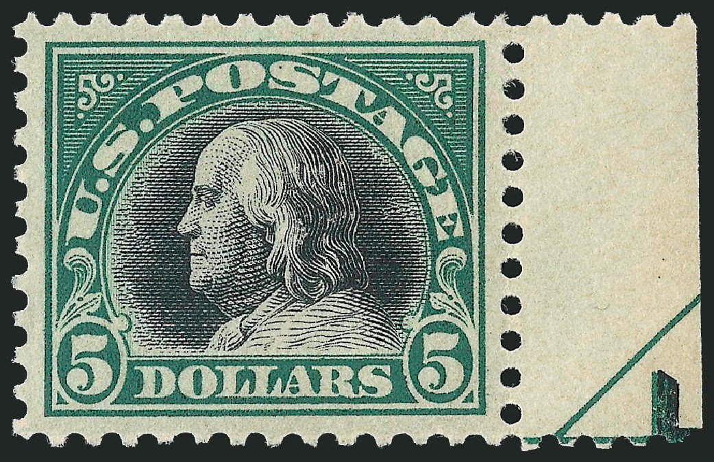 Costs of US Stamp Scott 524 - 1918 US$5.00 Franklin Perf 11. Robert Siegel Auction Galleries, Sep 2009, Sale 968B, Lot 691