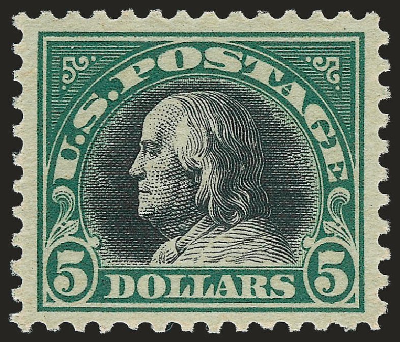 US Stamps Prices Scott Cat. 524: 1918 US$5.00 Franklin Perf 11. Robert Siegel Auction Galleries, Jun 2010, Sale 992, Lot 2521