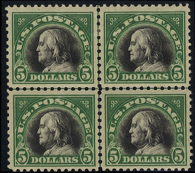 US Stamp Values Scott 524: 1918 US$5.00 Franklin Perf 11. Cherrystone Auctions, May 2008, Sale 200805, Lot 274