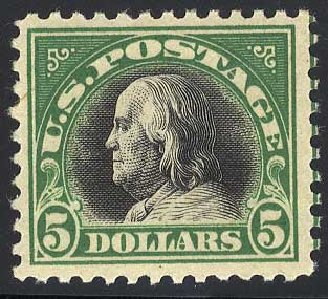 Price of US Stamps Scott Catalog 524: US$5.00 1918 Franklin Perf 11. Cherrystone Auctions, Jul 2008, Sale 200807, Lot 54