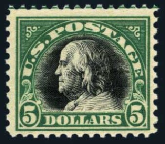 Value of US Stamps Scott #524 - 1918 US$5.00 Franklin Perf 11. Harmer-Schau Auction Galleries, Aug 2014, Sale 102, Lot 2064