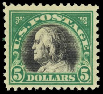 Cost of US Stamp Scott Cat. 524 - US$5.00 1918 Franklin Perf 11. Daniel Kelleher Auctions, Mar 2014, Sale 648, Lot 2194