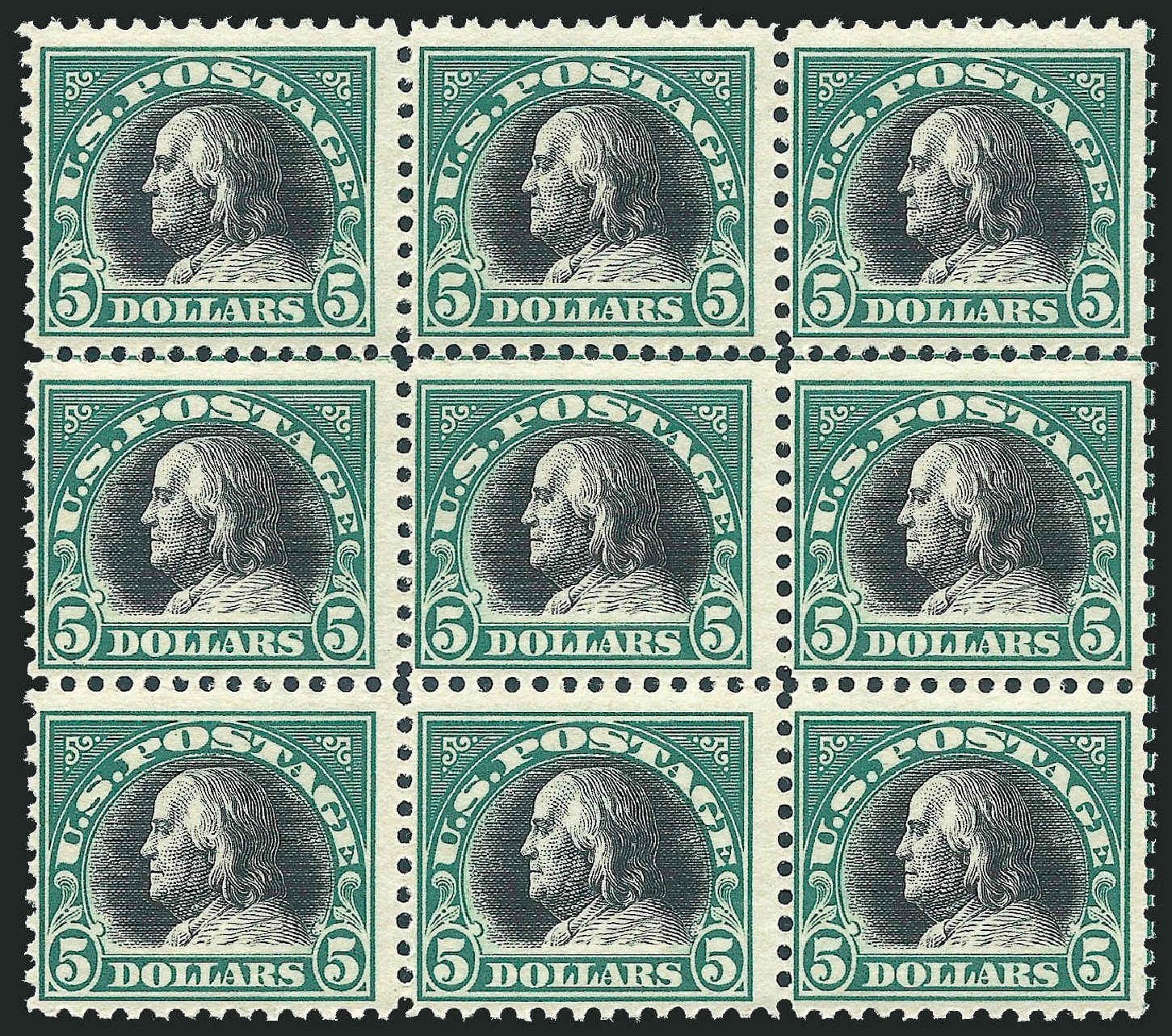 Prices of US Stamp Scott Catalogue 524 - 1918 US$5.00 Franklin Perf 11. Robert Siegel Auction Galleries, Jun 2011, Sale 1011, Lot 784