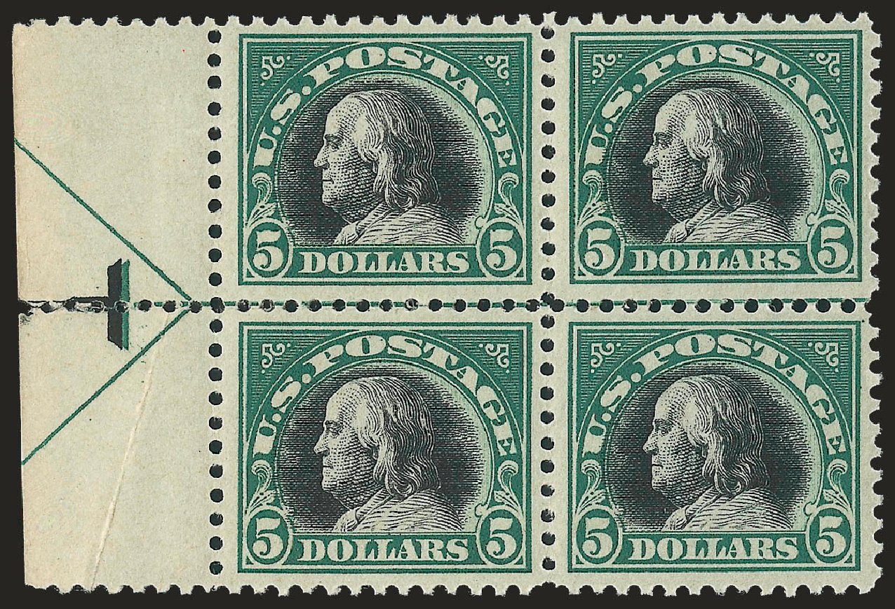 Cost of US Stamps Scott Catalog #524: 1918 US$5.00 Franklin Perf 11. Robert Siegel Auction Galleries, Sep 2009, Sale 976, Lot 2114