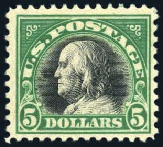 US Stamps Value Scott 524 - US$5.00 1918 Franklin Perf 11. Harmer-Schau Auction Galleries, Jun 2008, Sale 78, Lot 1615
