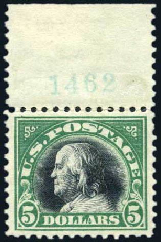 US Stamp Value Scott 524 - US$5.00 1918 Franklin Perf 11. Harmer-Schau Auction Galleries, Oct 2009, Sale 83, Lot 445