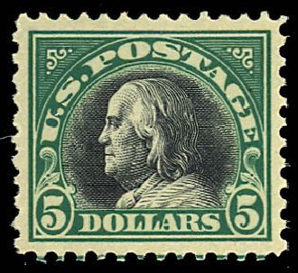 Value of US Stamps Scott Catalogue #524: 1918 US$5.00 Franklin Perf 11. Daniel Kelleher Auctions, Dec 2012, Sale 633, Lot 905