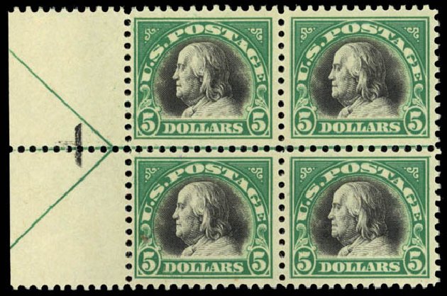 Prices of US Stamps Scott Catalogue 524: 1918 US$5.00 Franklin Perf 11. Daniel Kelleher Auctions, Dec 2014, Sale 661, Lot 405
