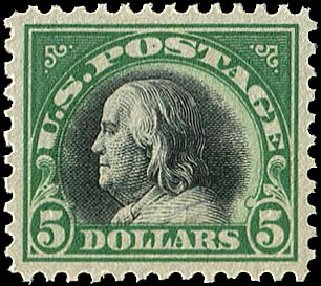 Cost of US Stamp Scott Catalog 524 - 1918 US$5.00 Franklin Perf 11. Regency-Superior, Nov 2014, Sale 108, Lot 935