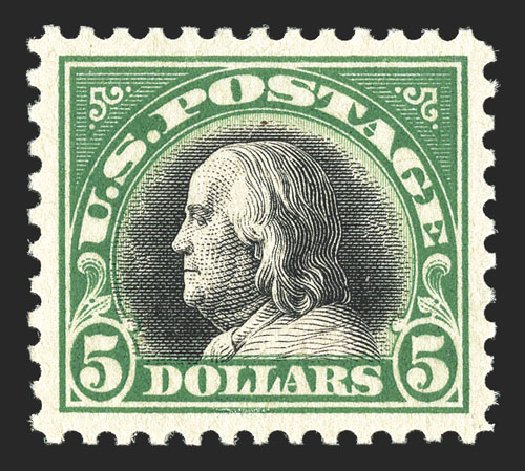 Prices of US Stamps Scott Catalogue # 524 - 1918 US$5.00 Franklin Perf 11. Spink Shreves Galleries, Nov 2012, Sale 141, Lot 185