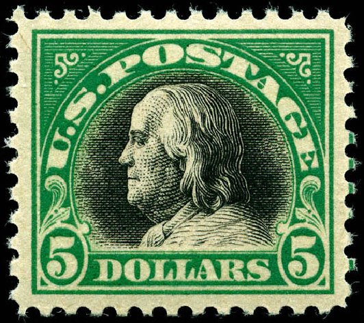 Values of US Stamp Scott Catalog #524 - 1918 US$5.00 Franklin Perf 11. Matthew Bennett International, Jun 2008, Sale 328, Lot 1022