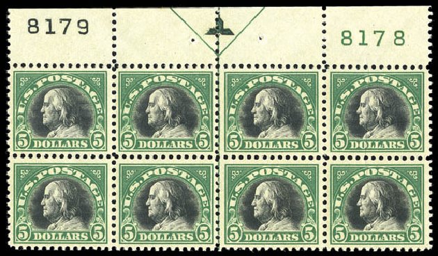 Cost of US Stamps Scott Cat. #524: US$5.00 1918 Franklin Perf 11. Matthew Bennett International, Sep 2012, Sale 345, Lot 372