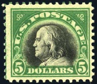 US Stamps Price Scott Cat. #524: US$5.00 1918 Franklin Perf 11. Harmer-Schau Auction Galleries, Apr 2008, Sale 77, Lot 102