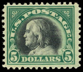 US Stamps Values Scott Catalogue 524 - 1918 US$5.00 Franklin Perf 11. Daniel Kelleher Auctions, Sep 2013, Sale 639, Lot 3632