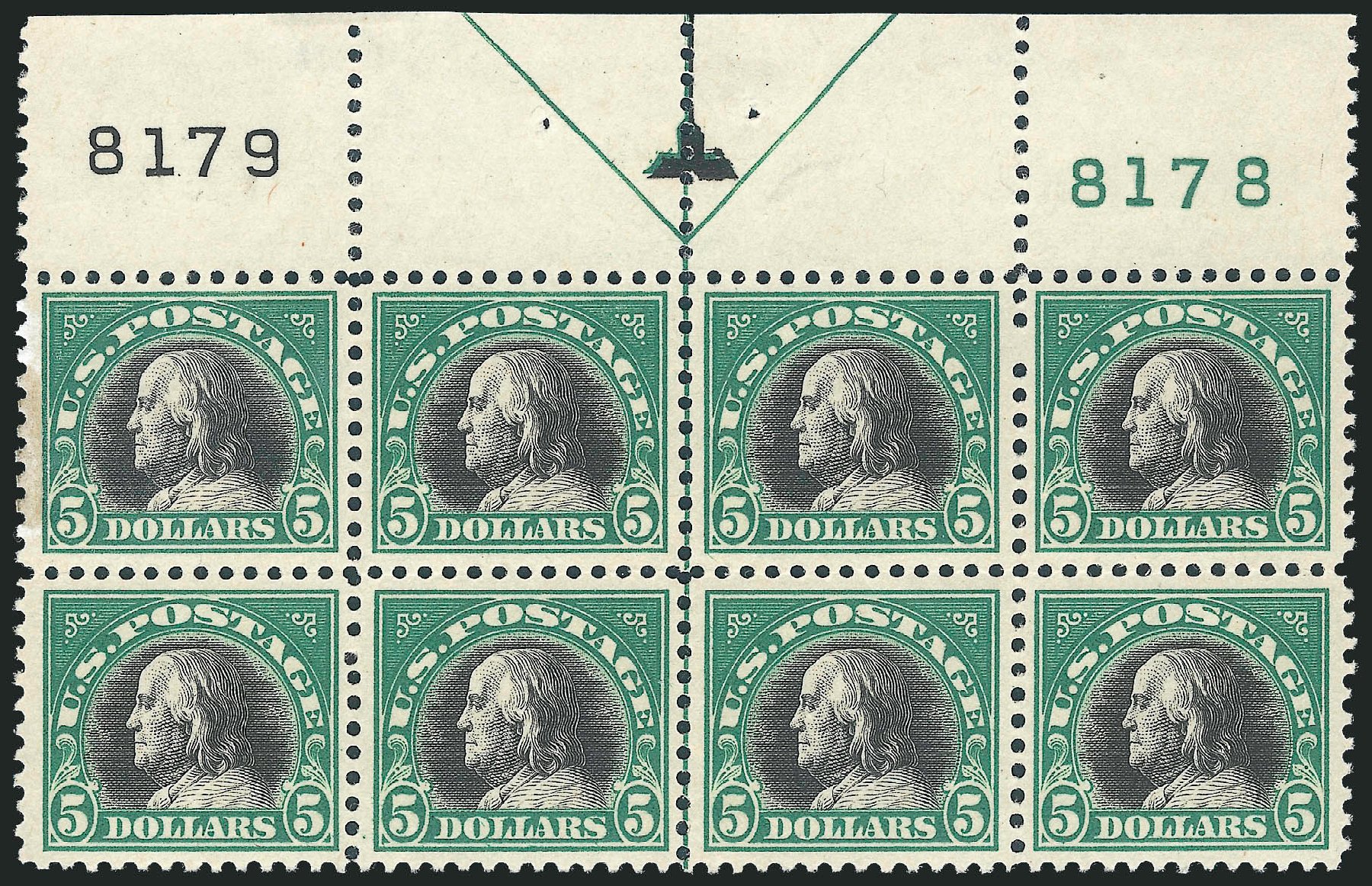 Cost of US Stamps Scott Cat. #524: 1918 US$5.00 Franklin Perf 11. Robert Siegel Auction Galleries, Jun 2012, Sale 1025, Lot 232