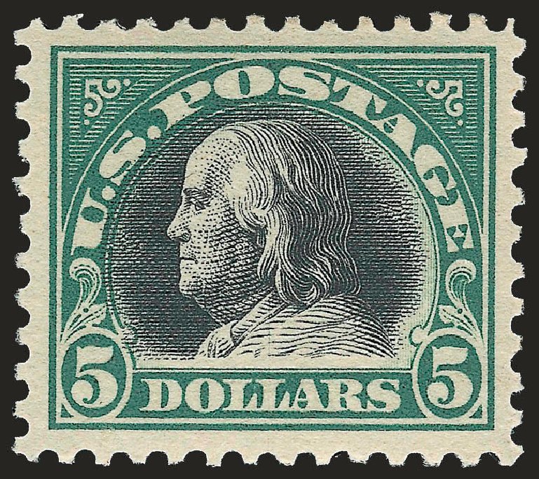 US Stamps Value Scott # 524: US$5.00 1918 Franklin Perf 11. Robert Siegel Auction Galleries, Jun 2009, Sale 975, Lot 1942