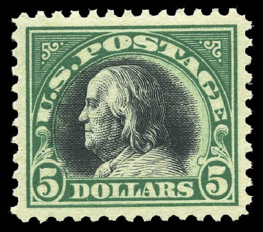 US Stamps Values Scott Catalogue 524 - US$5.00 1918 Franklin Perf 11. Matthew Bennett International, Mar 2011, Sale 336, Lot 1323
