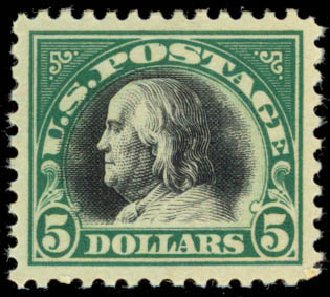 Price of US Stamps Scott Catalog # 524 - 1918 US$5.00 Franklin Perf 11. Daniel Kelleher Auctions, Dec 2013, Sale 640, Lot 443
