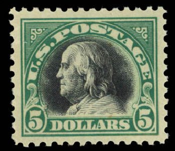 Price of US Stamps Scott Catalogue #524: US$5.00 1918 Franklin Perf 11. Daniel Kelleher Auctions, Sep 2014, Sale 655, Lot 563