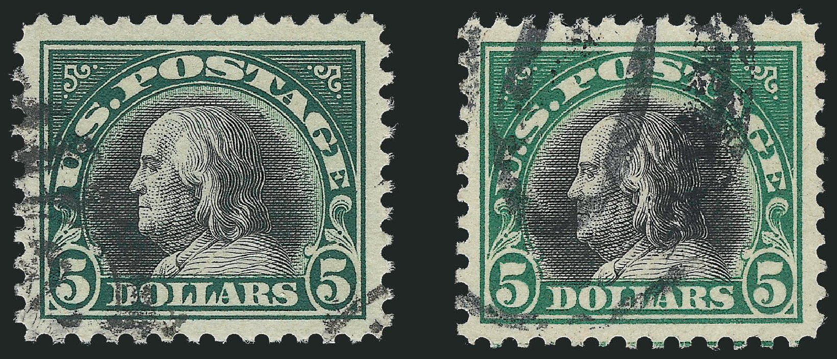 Costs of US Stamp Scott Cat. # 524: 1918 US$5.00 Franklin Perf 11. Robert Siegel Auction Galleries, Sep 2012, Sale 1028, Lot 443