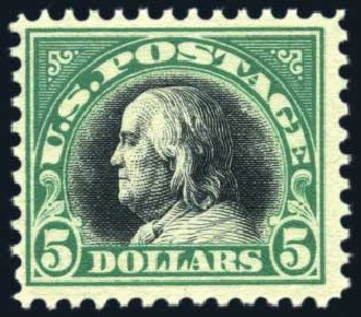 Values of US Stamp Scott Cat. 524: US$5.00 1918 Franklin Perf 11. Harmer-Schau Auction Galleries, Jun 2008, Sale 78, Lot 1616