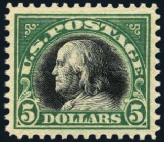 US Stamp Value Scott Catalogue #524 - 1918 US$5.00 Franklin Perf 11. Harmer-Schau Auction Galleries, Oct 2013, Sale 99, Lot 196