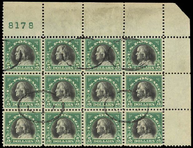 US Stamp Prices Scott #524: US$5.00 1918 Franklin Perf 11. Daniel Kelleher Auctions, Jul 2011, Sale 625, Lot 1026